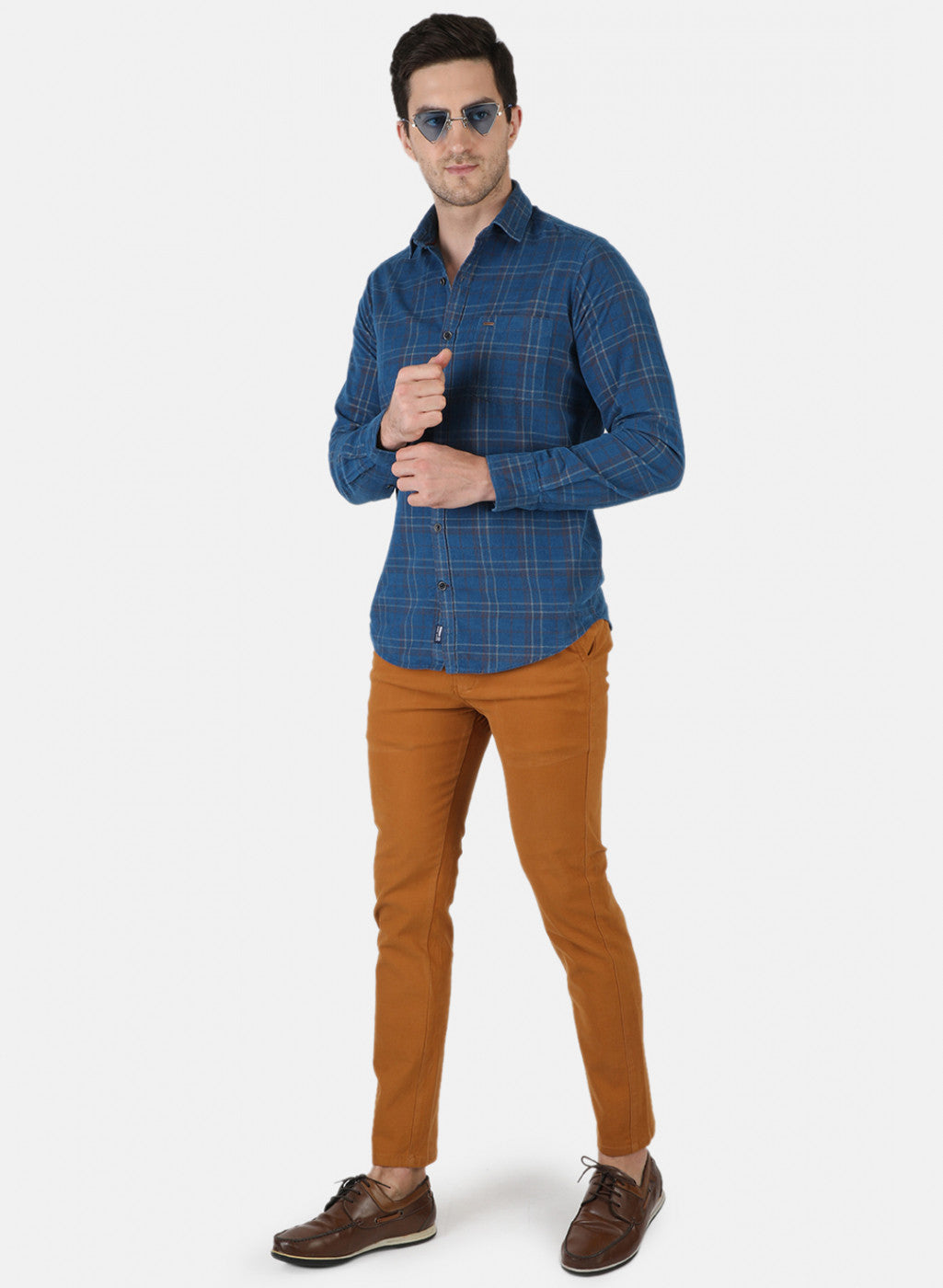 Men Blue Check Shirt