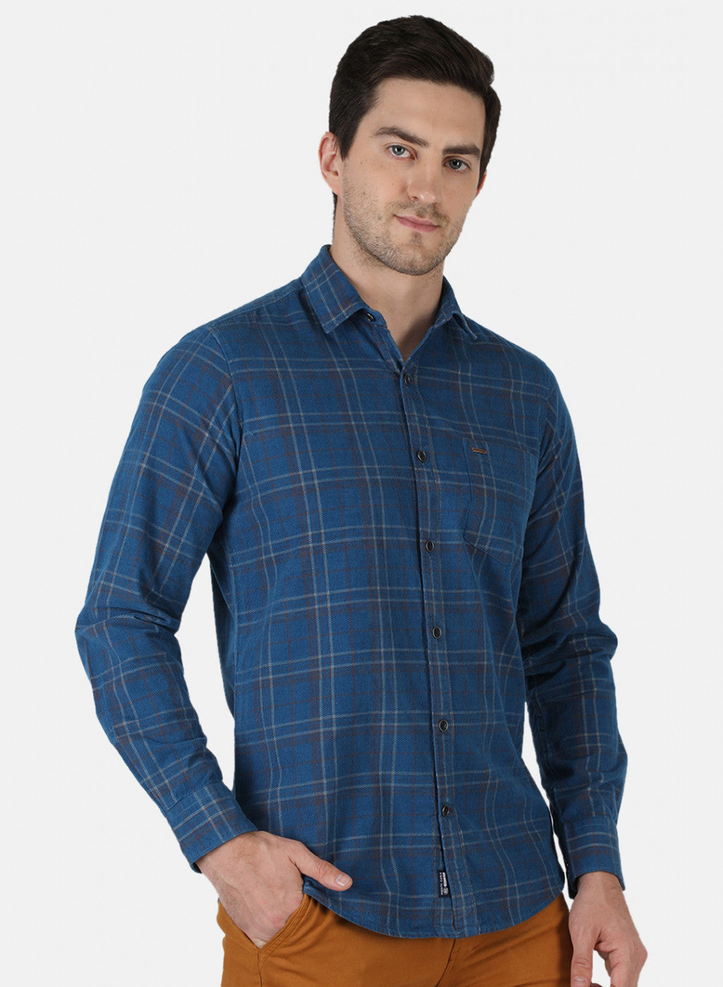 Men Blue Check Shirt