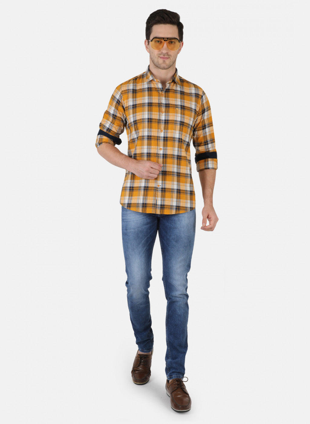 Men Mustard Check Shirt