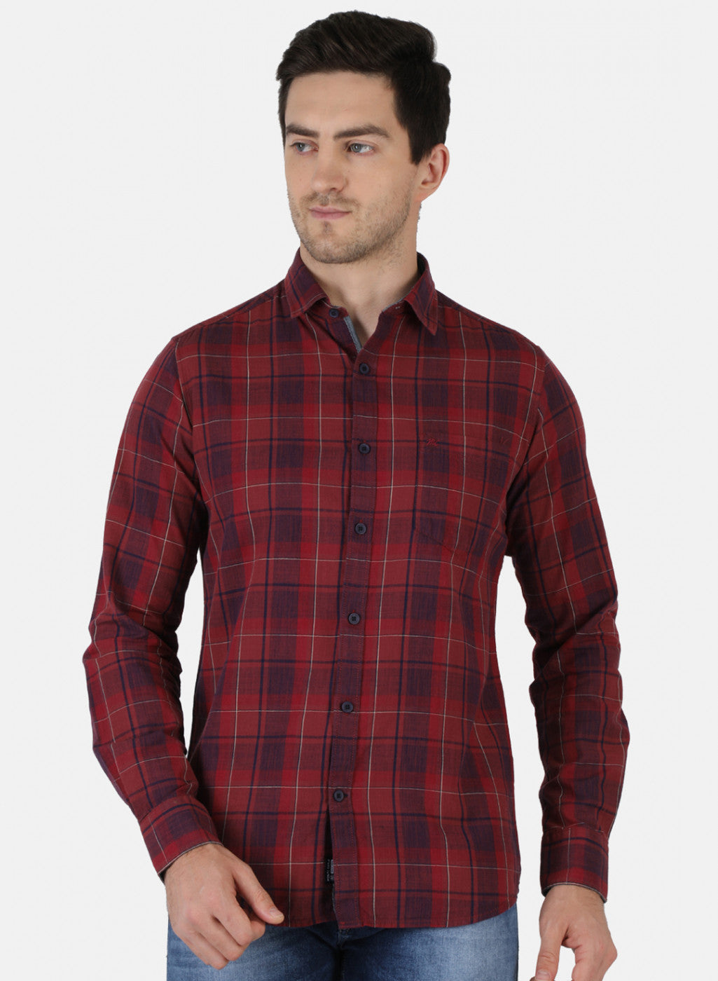 Men Maroon Check Shirt