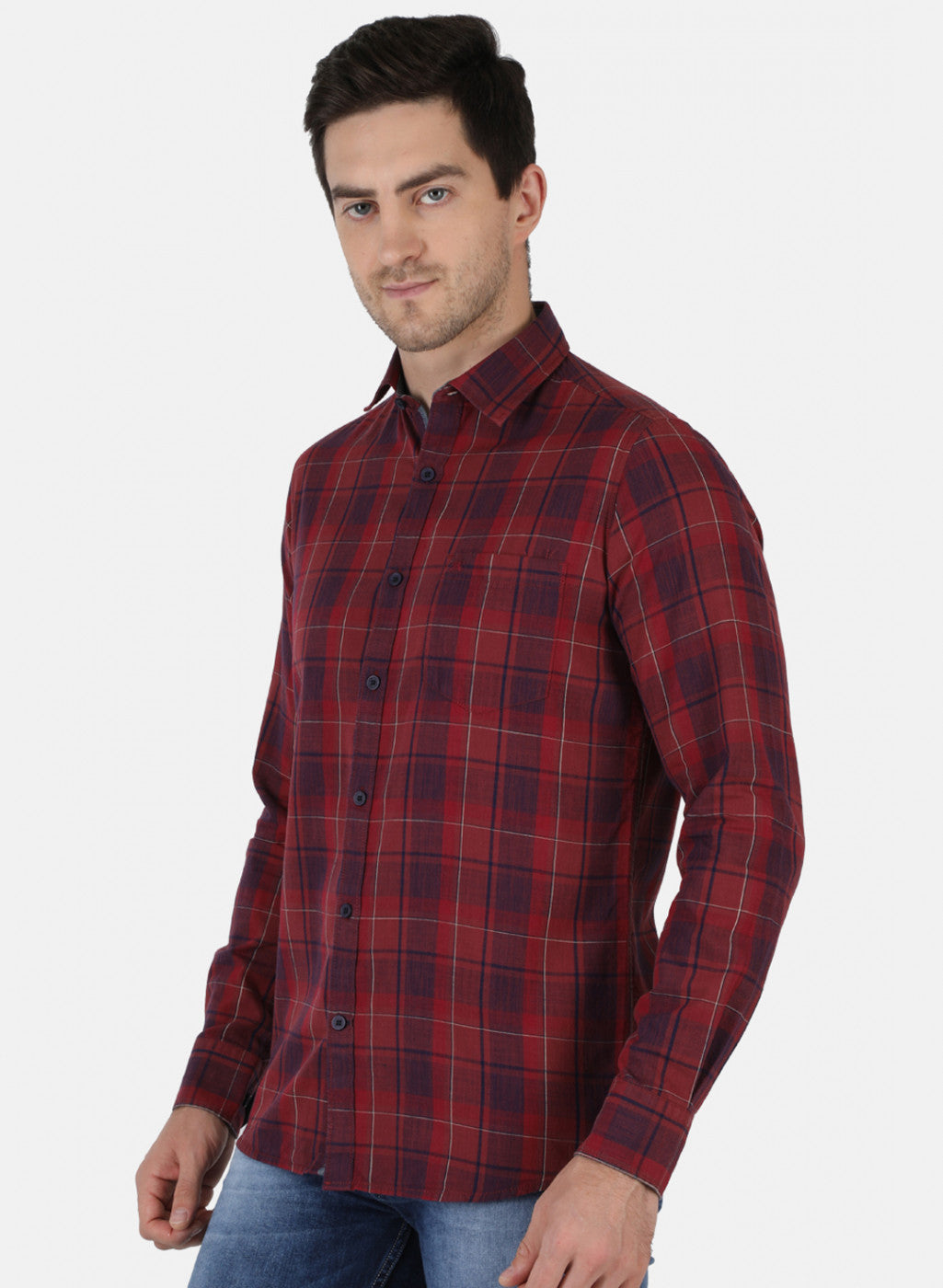 Men Maroon Check Shirt