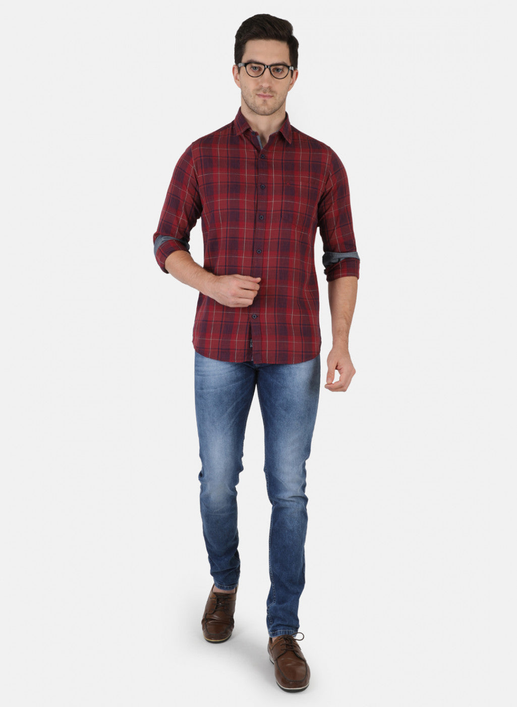 Men Maroon Check Shirt