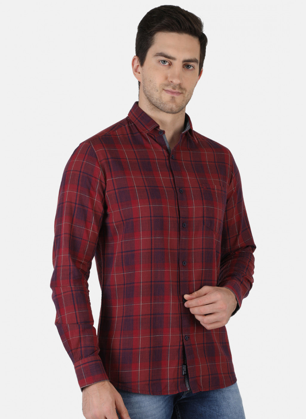 Men Maroon Check Shirt