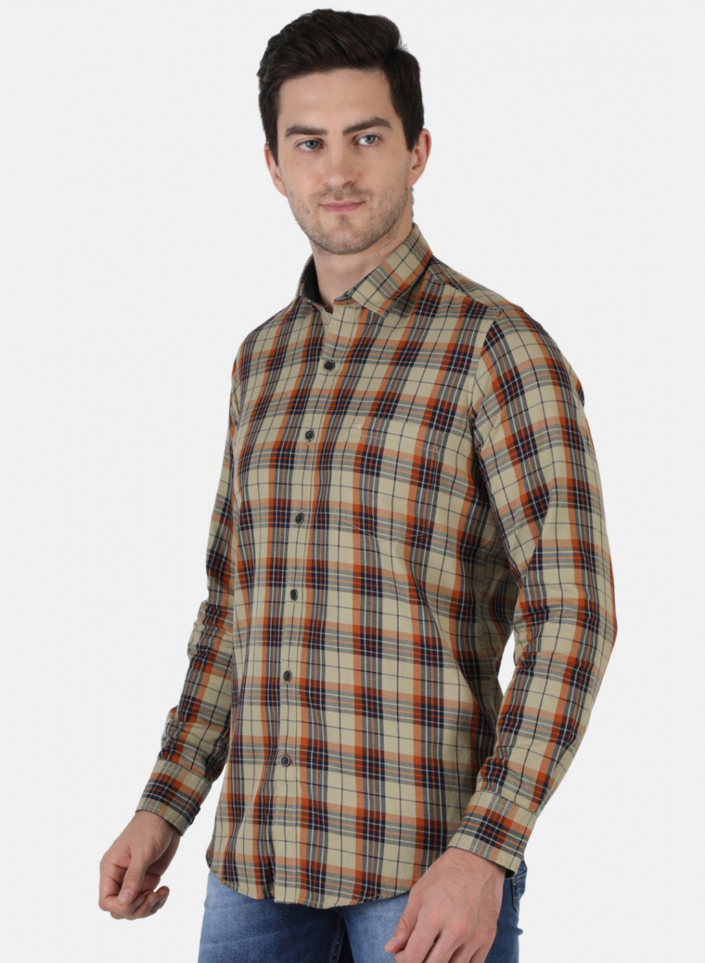 Men Brown Check Shirt