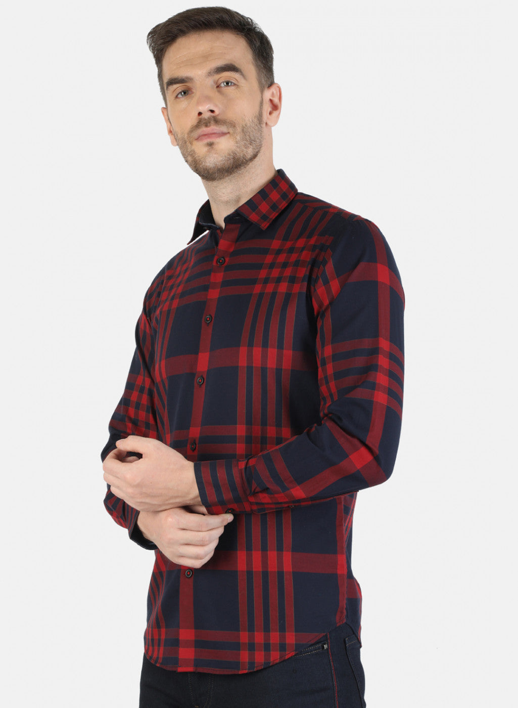 Men Maroon Check Shirt