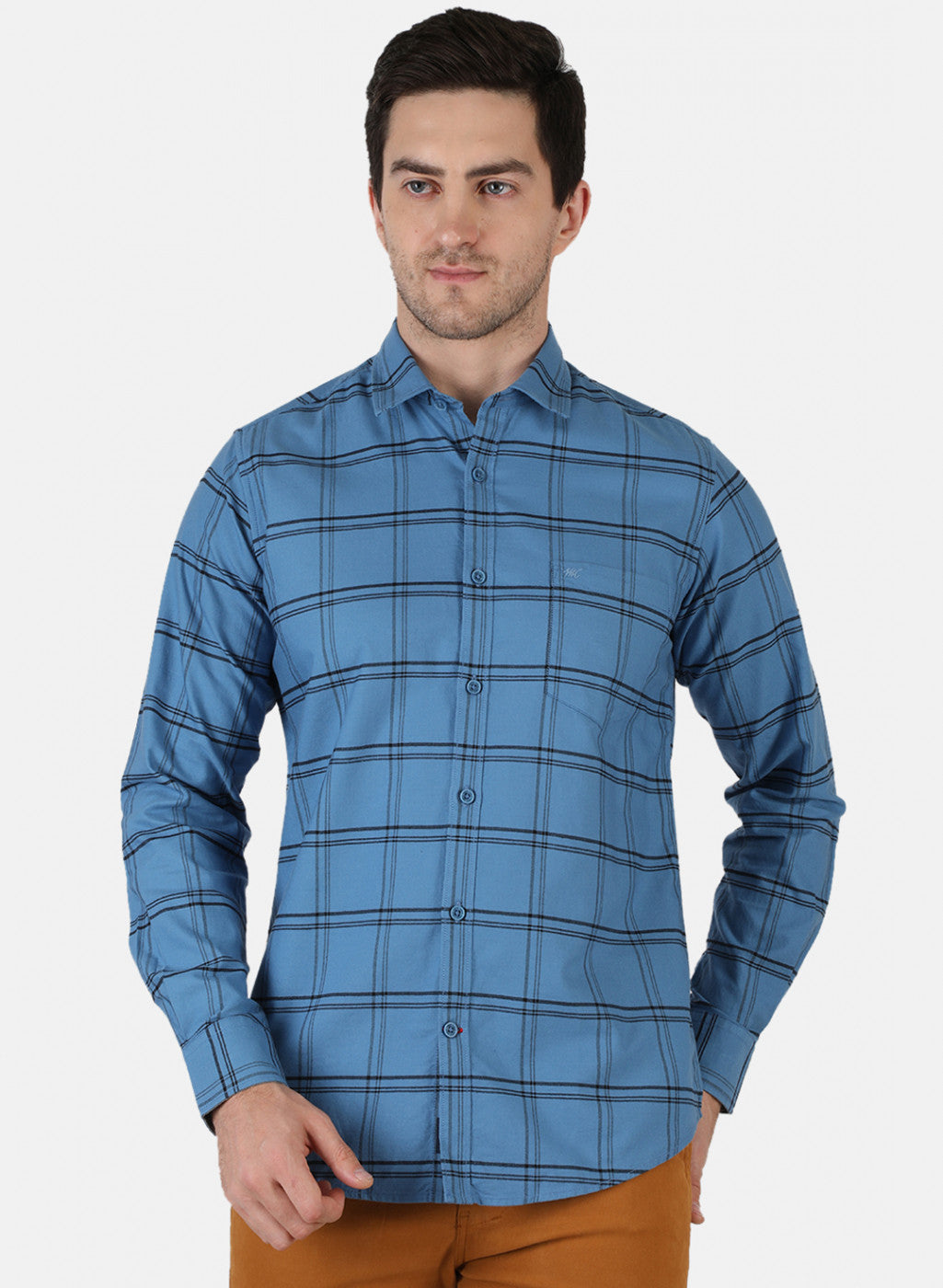 Men Blue Check Shirt