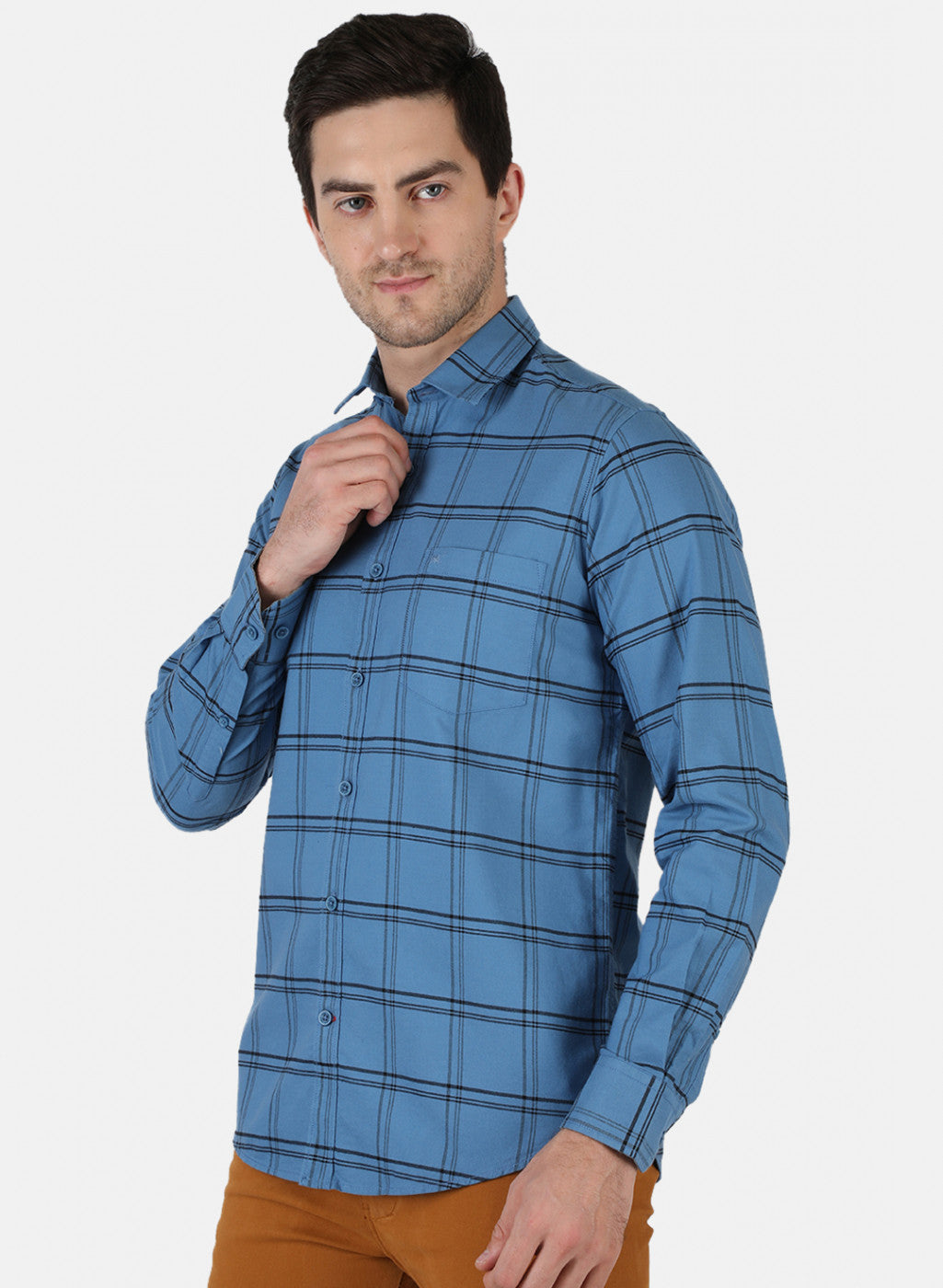 Men Blue Check Shirt