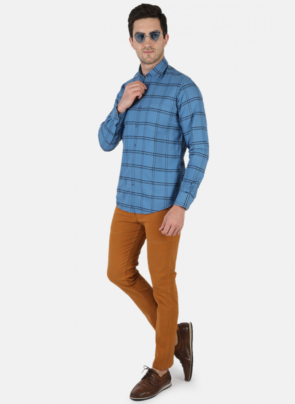 Men Blue Check Shirt