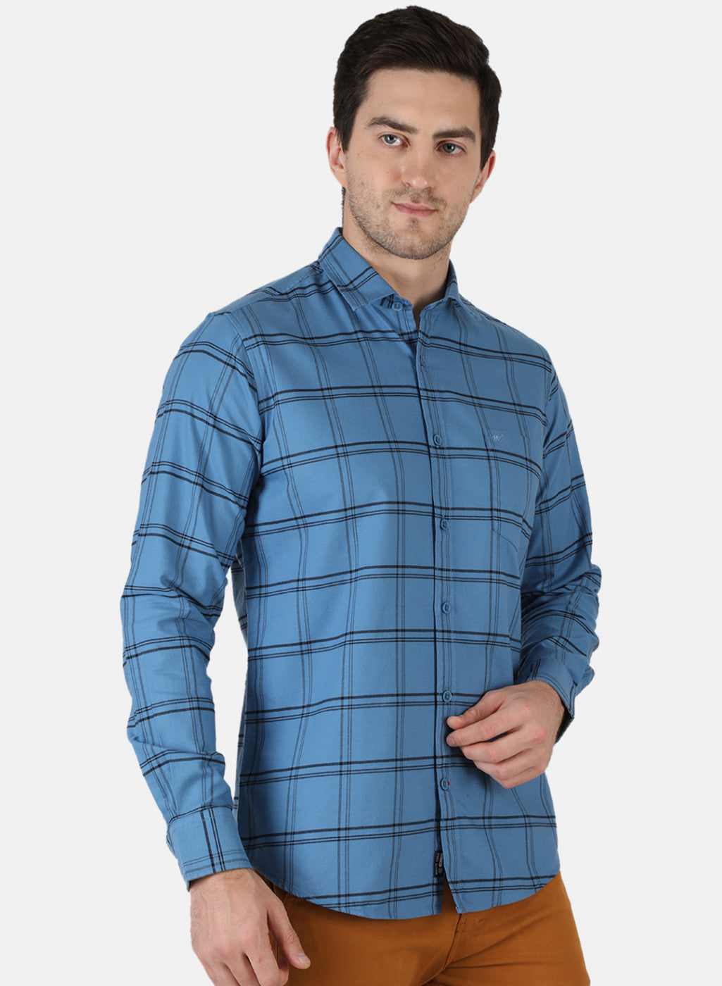 Men Blue Check Shirt