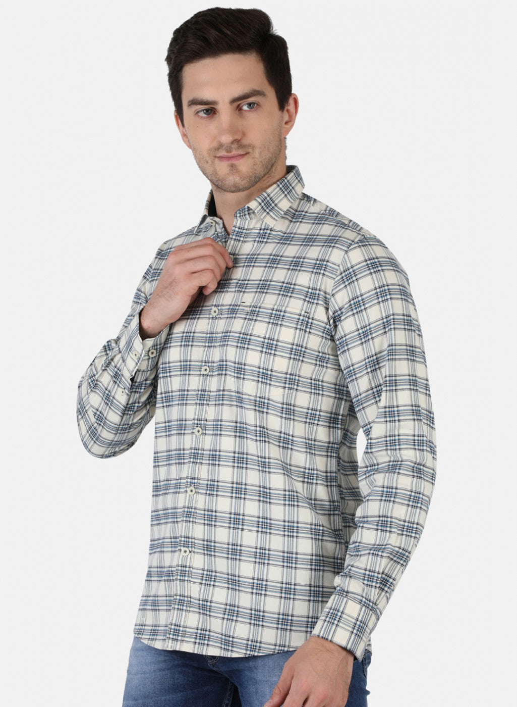 Men Blue Check Shirt