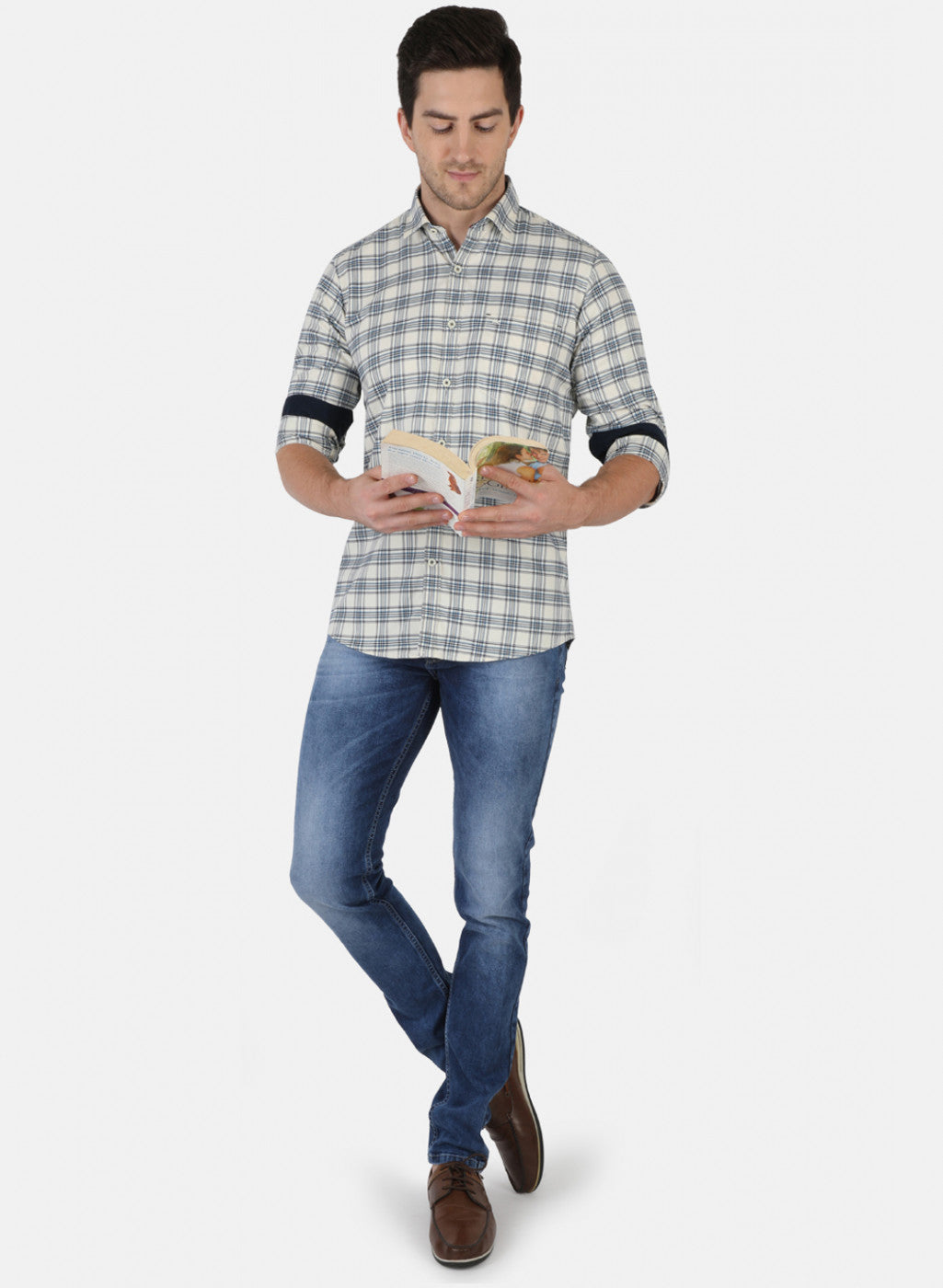 Men Blue Check Shirt