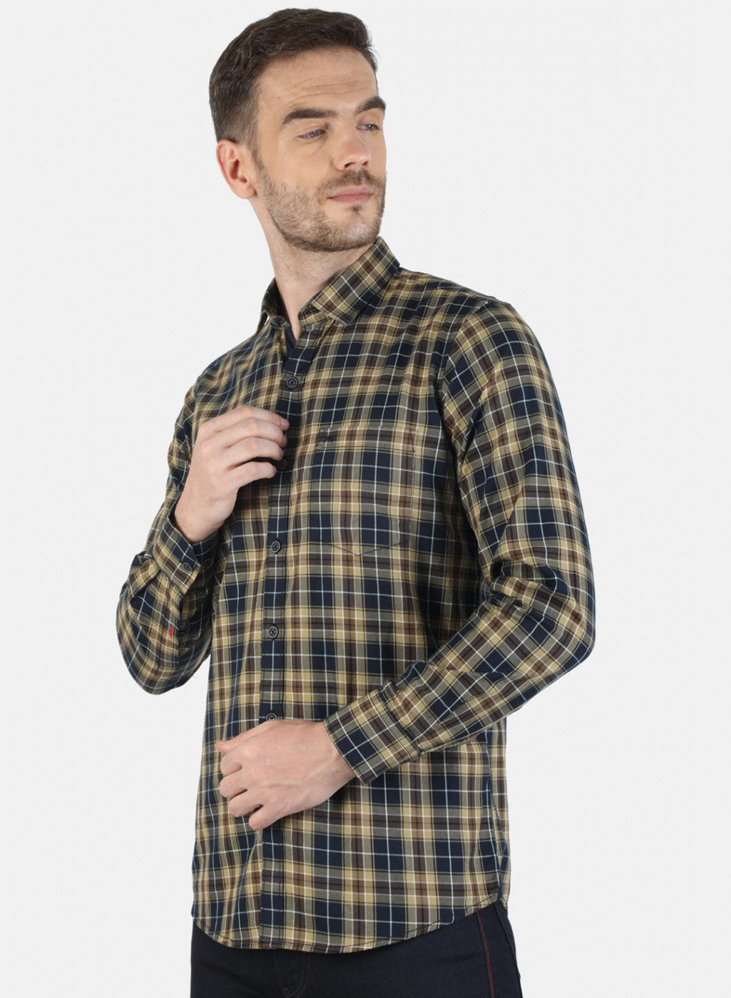 Men Brown Check Shirt