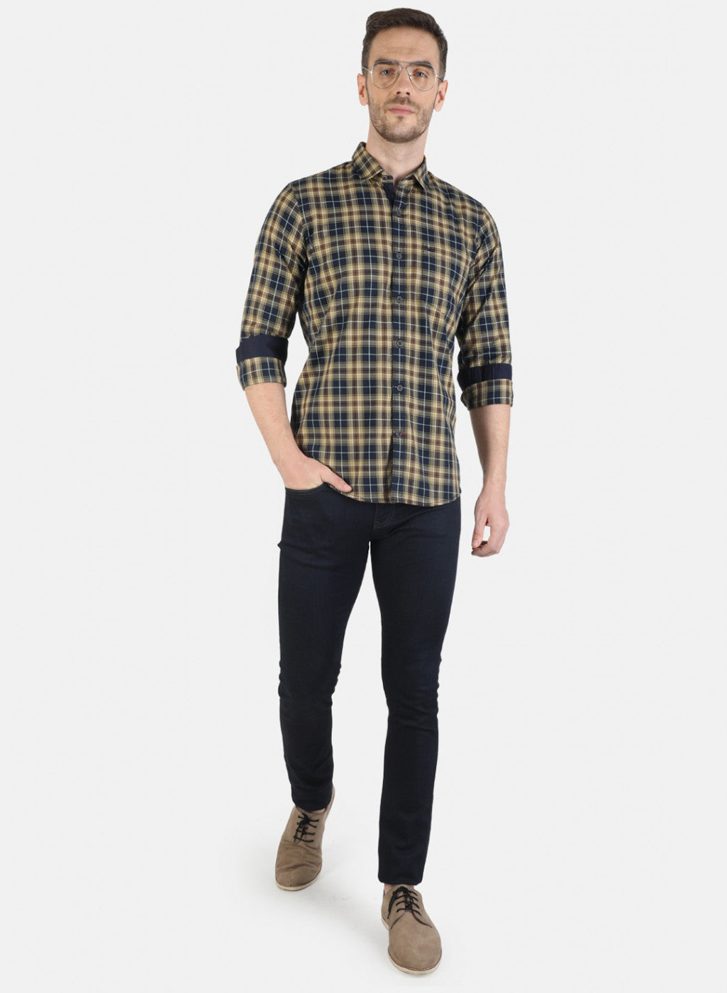 Men Brown Check Shirt