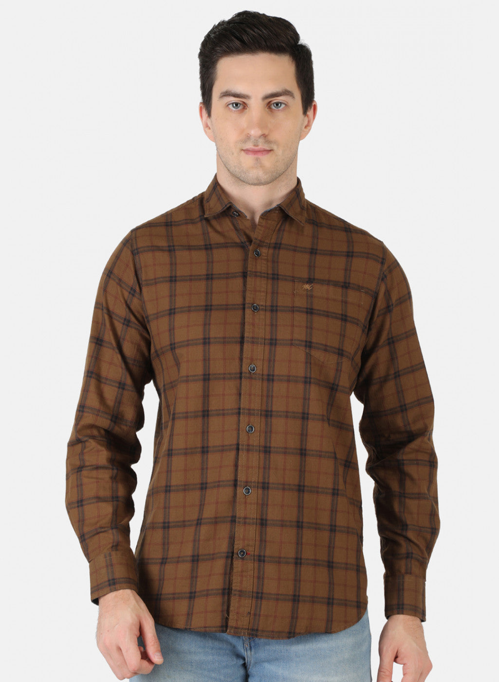 Men Brown Check Shirt