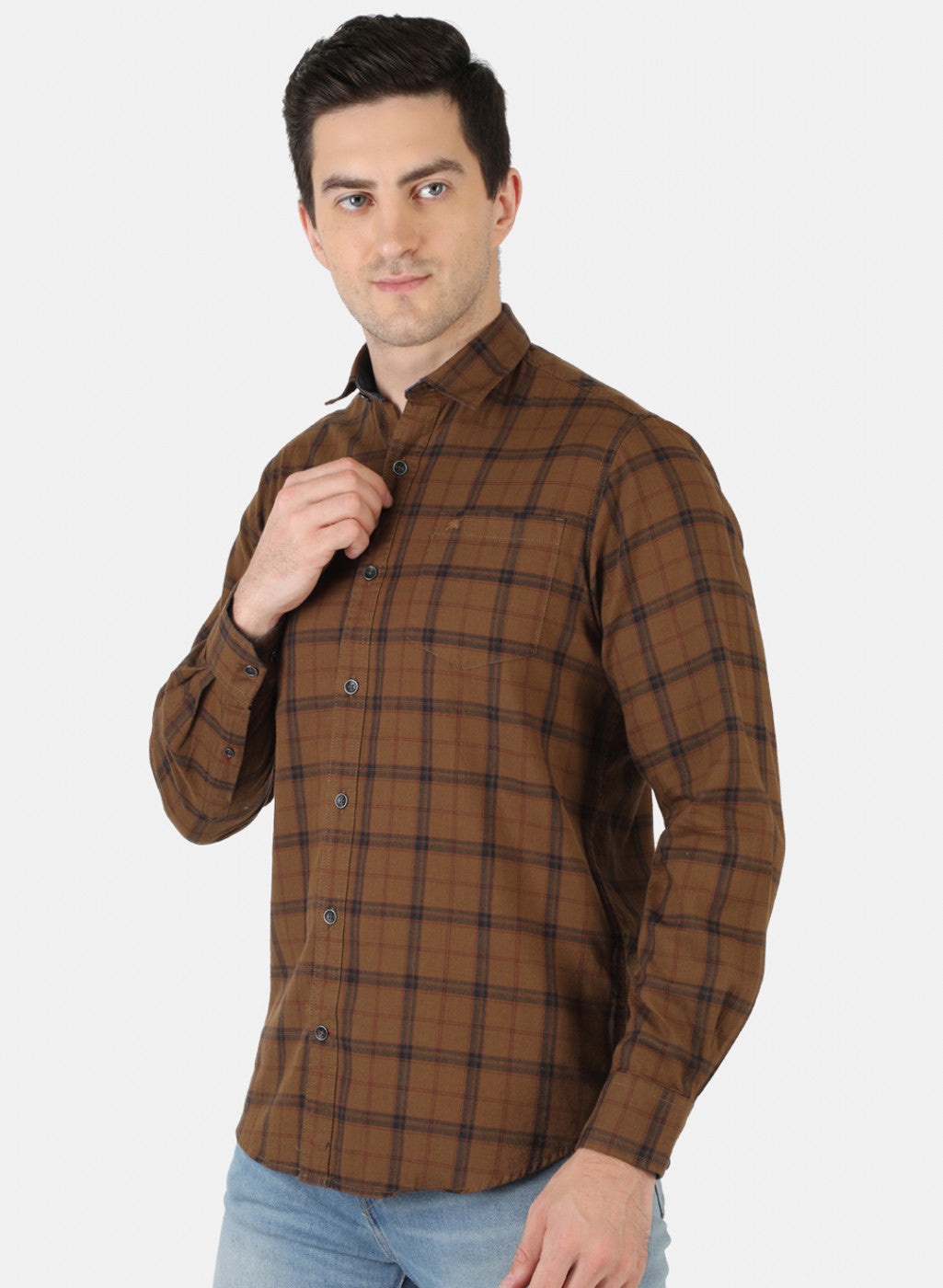 Men Brown Check Shirt