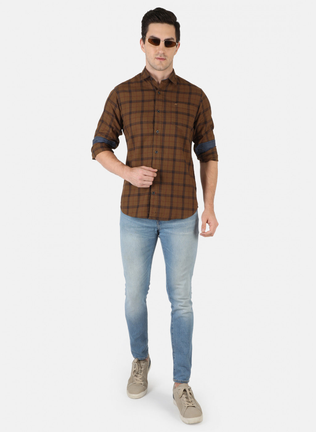 Men Brown Check Shirt