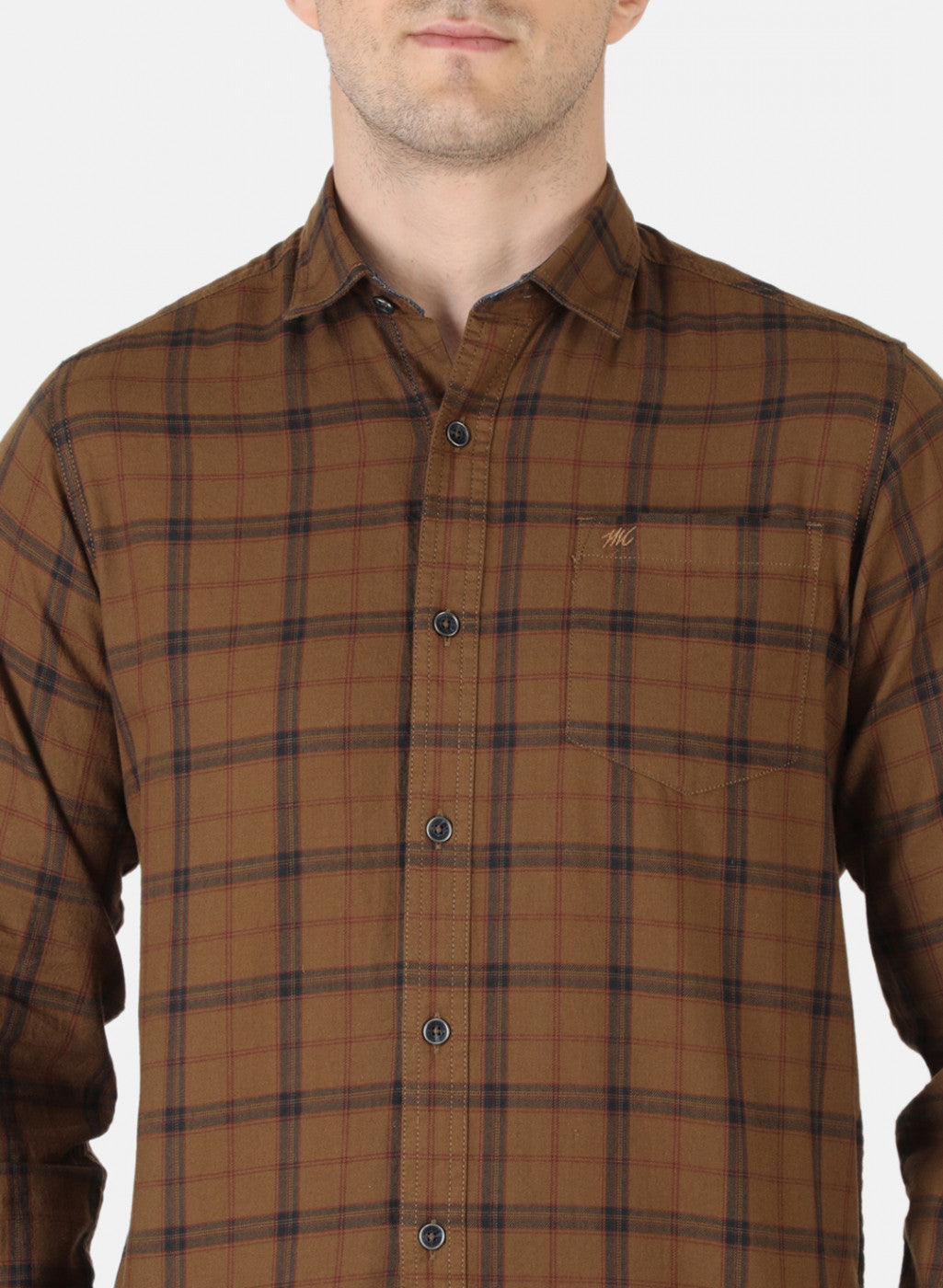 Men Brown Check Shirt