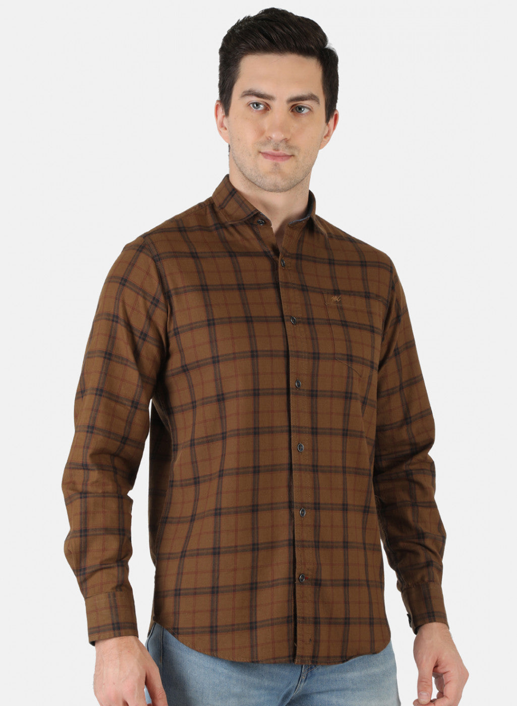 Men Brown Check Shirt