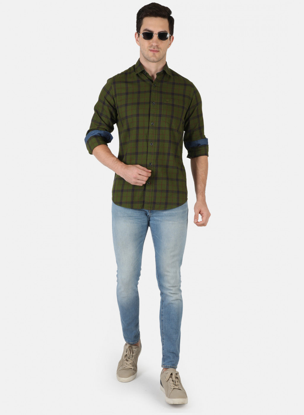 Men Green Check Shirt