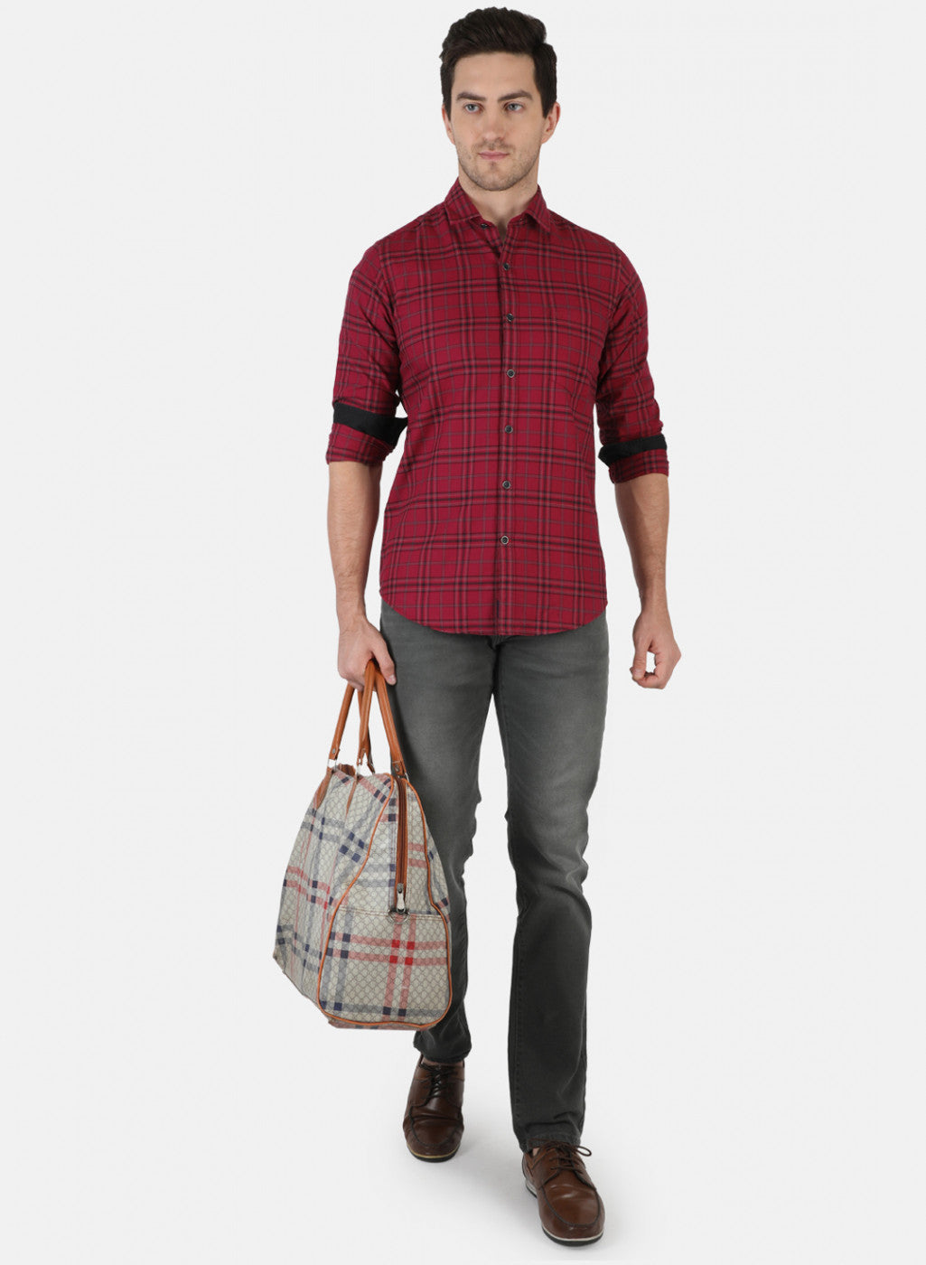 Men Red Check Shirt