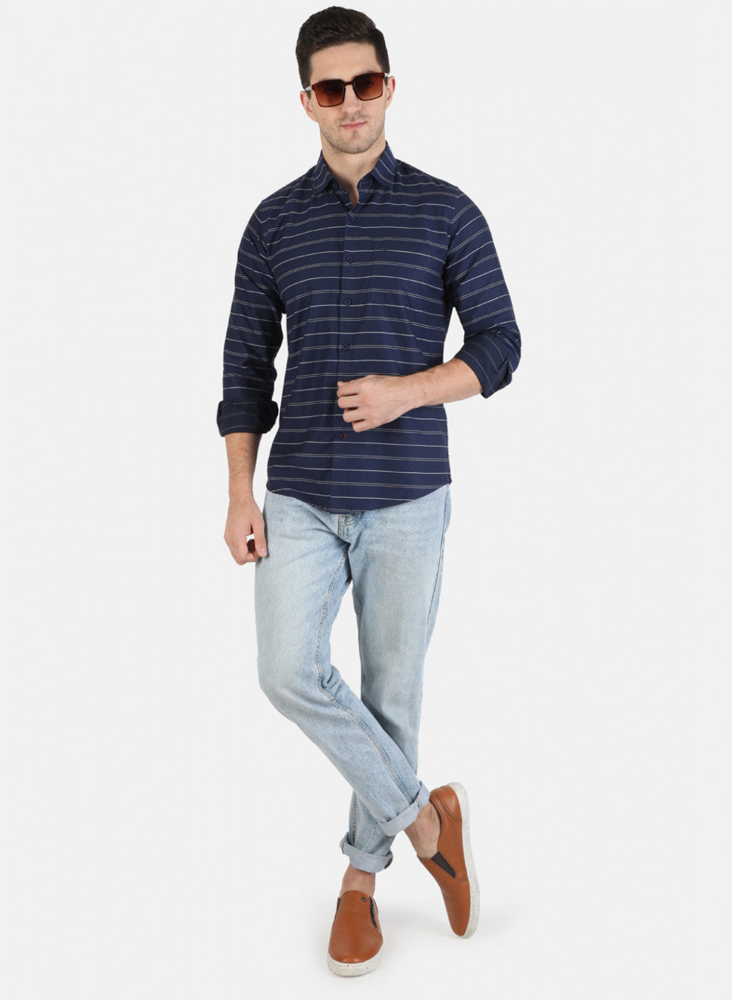 Men NAvy Blue Stripe Shirt