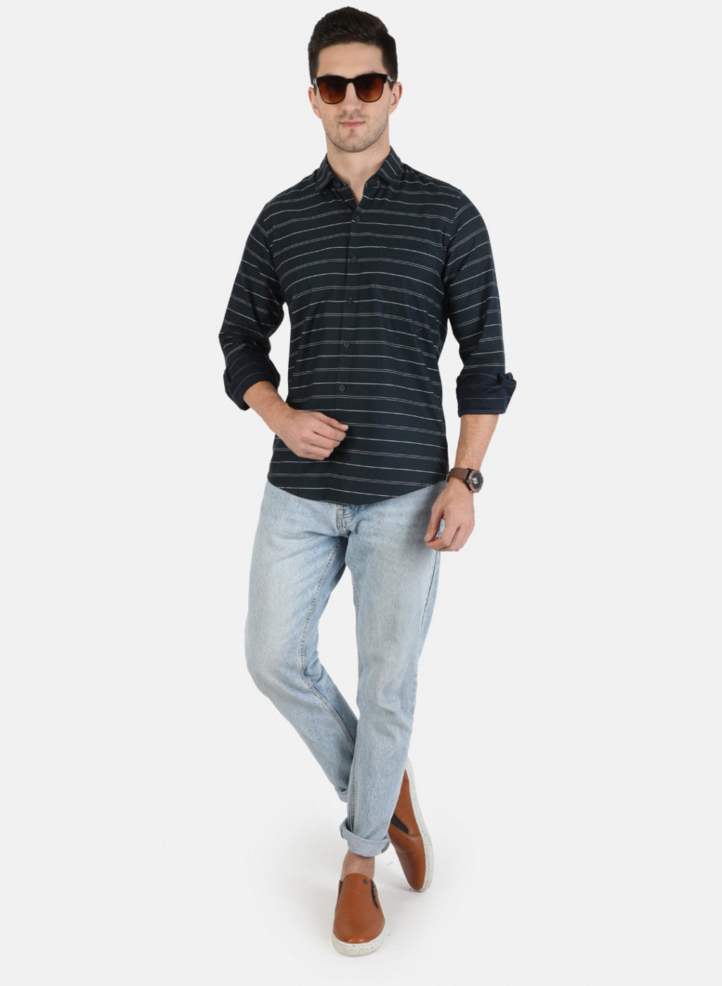 Men Blue Stripe Shirt