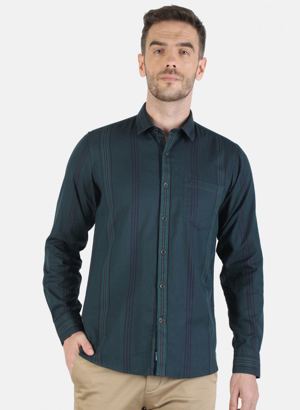 Men Green Stripe Shirt