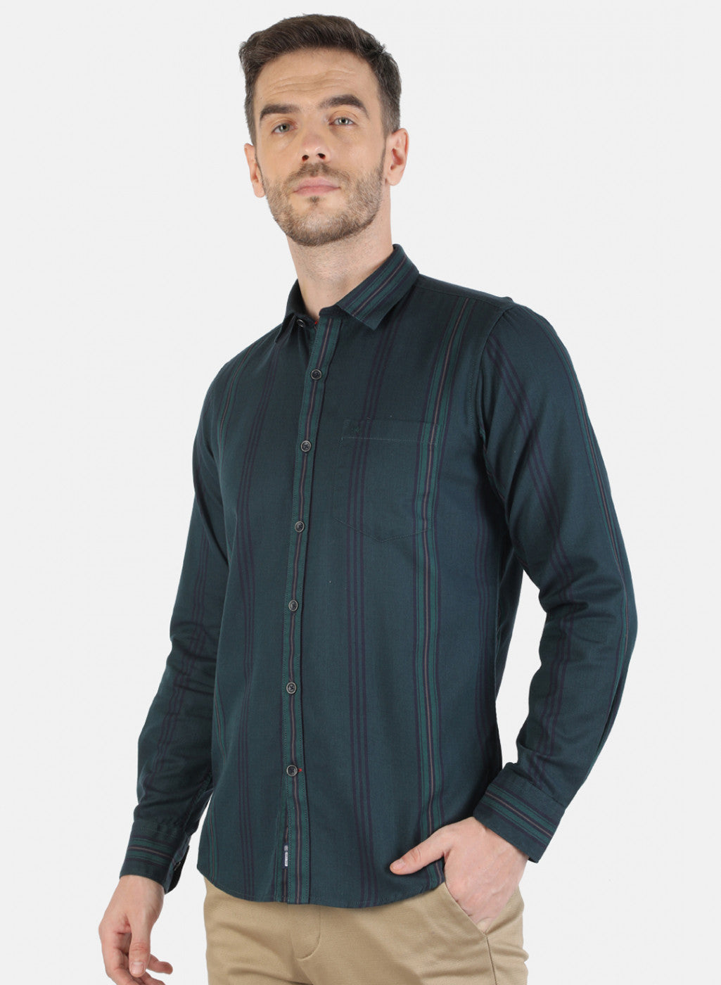 Men Green Stripe Shirt