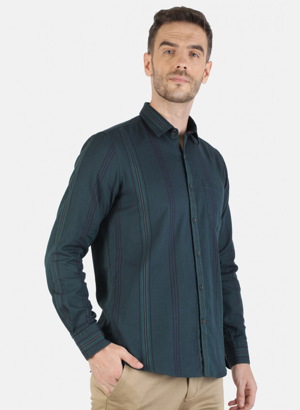 Men Green Stripe Shirt