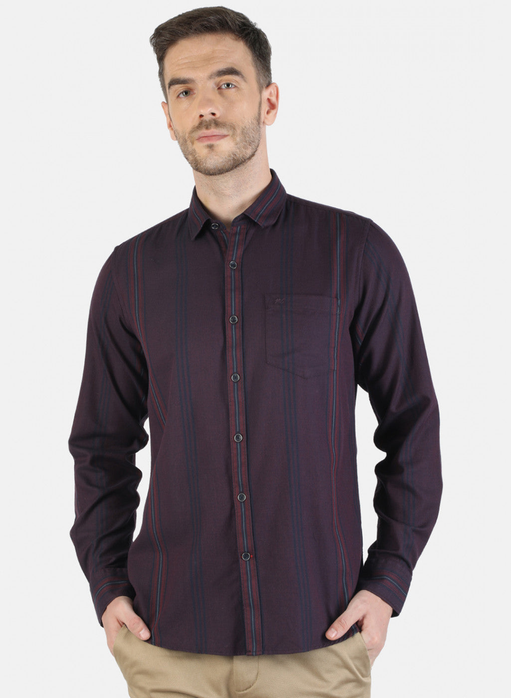 Men Maroon Stripe Shirt