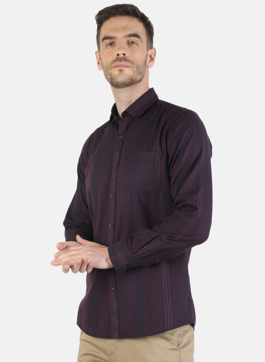 Men Maroon Stripe Shirt