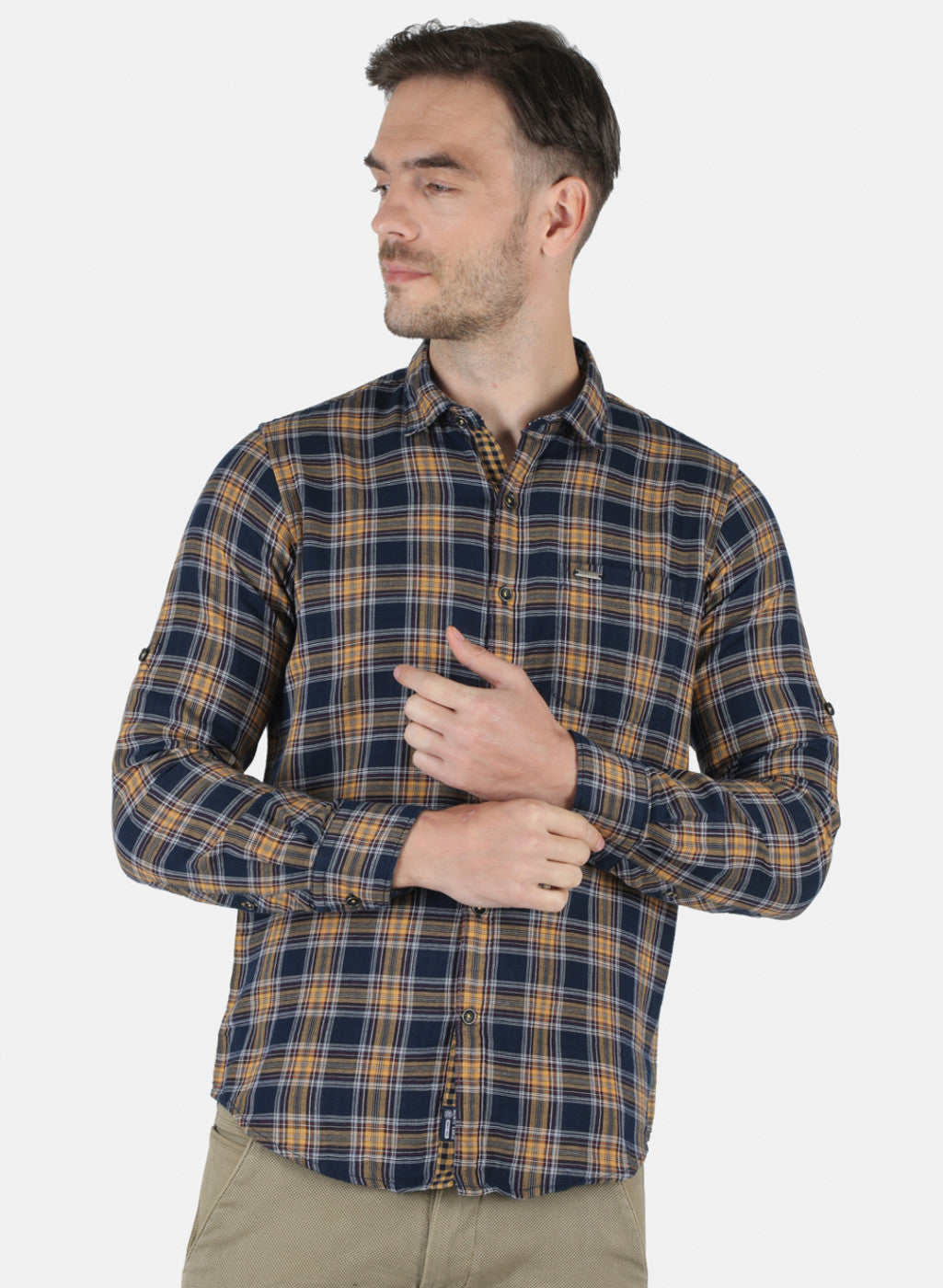 Men Mustard Check Shirt