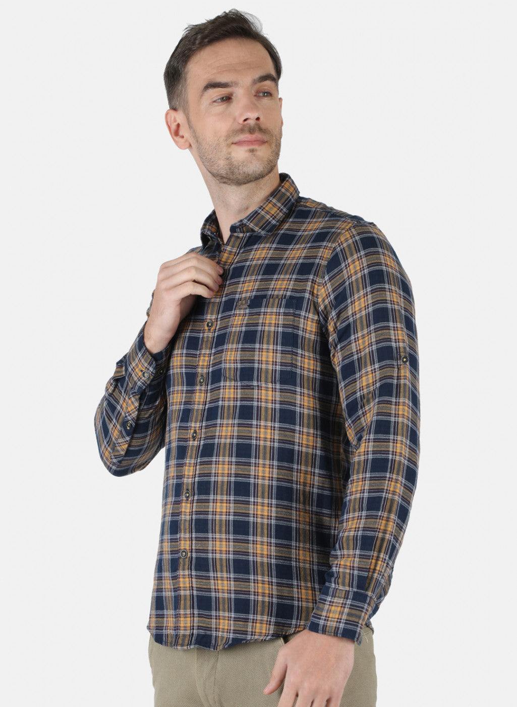 Men Mustard Check Shirt