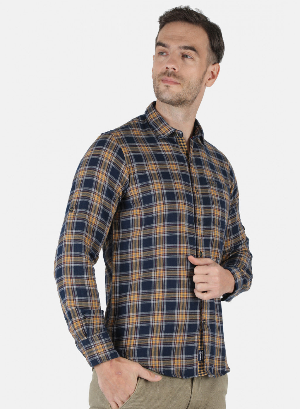 Men Mustard Check Shirt