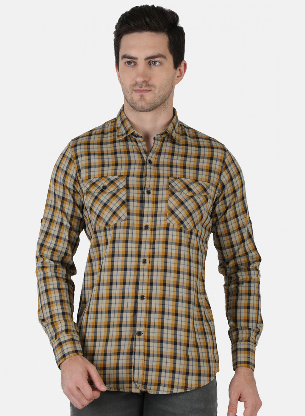 Men Mustard Check Shirt