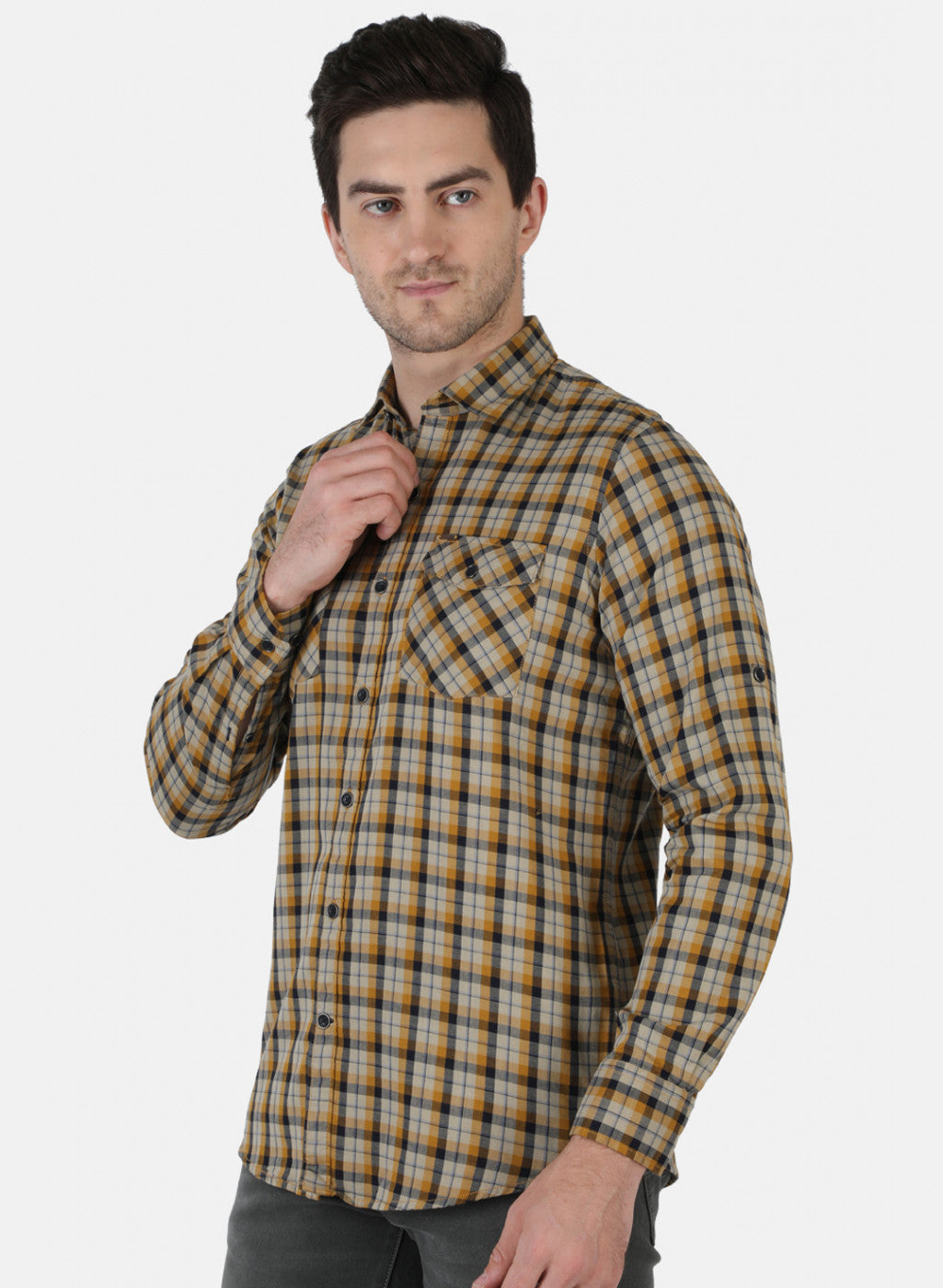 Men Mustard Check Shirt