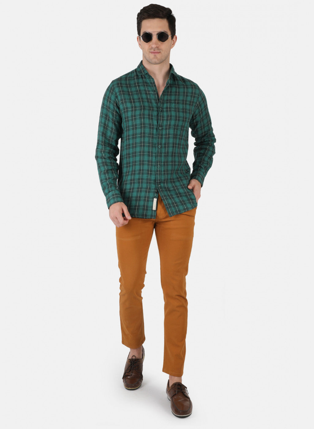 Men Green Check Shirt