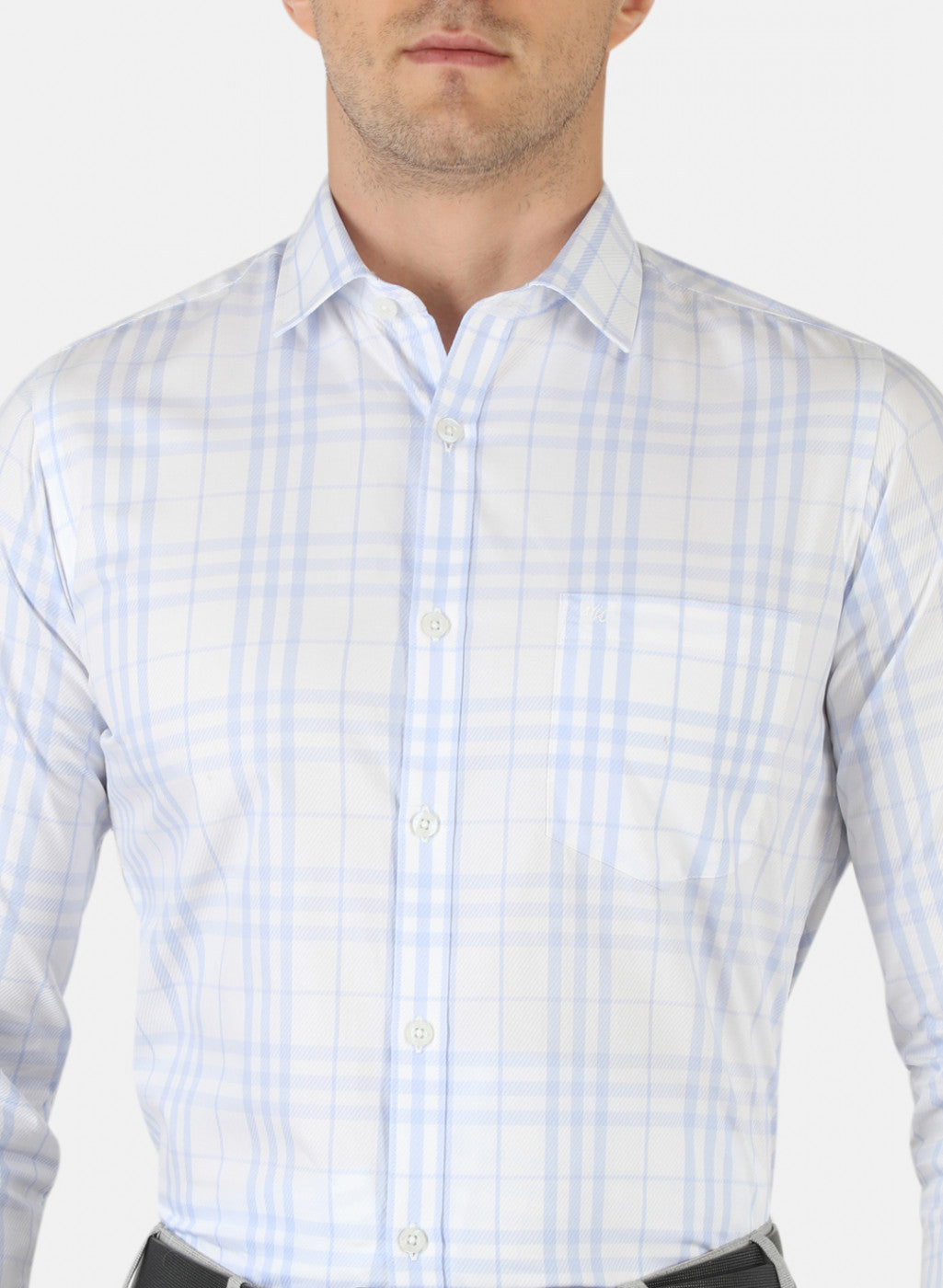 Men Sky Blue Check Shirt