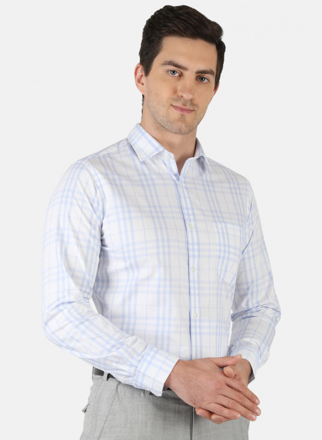 Men Sky Blue Check Shirt