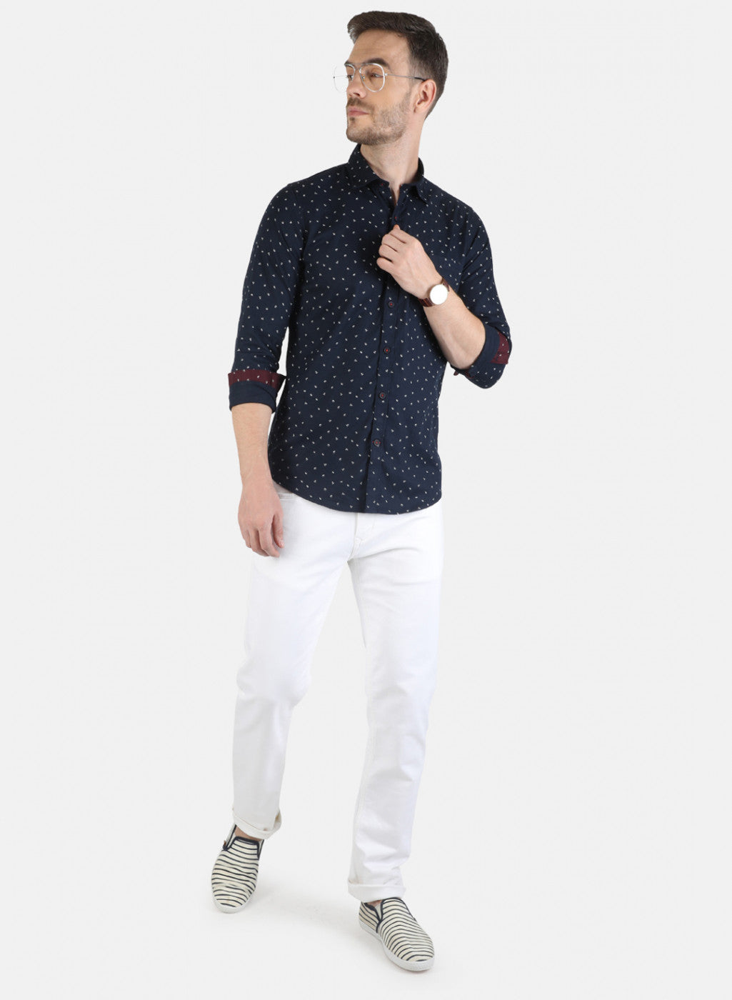 Men Navy Blue Printed Shirt