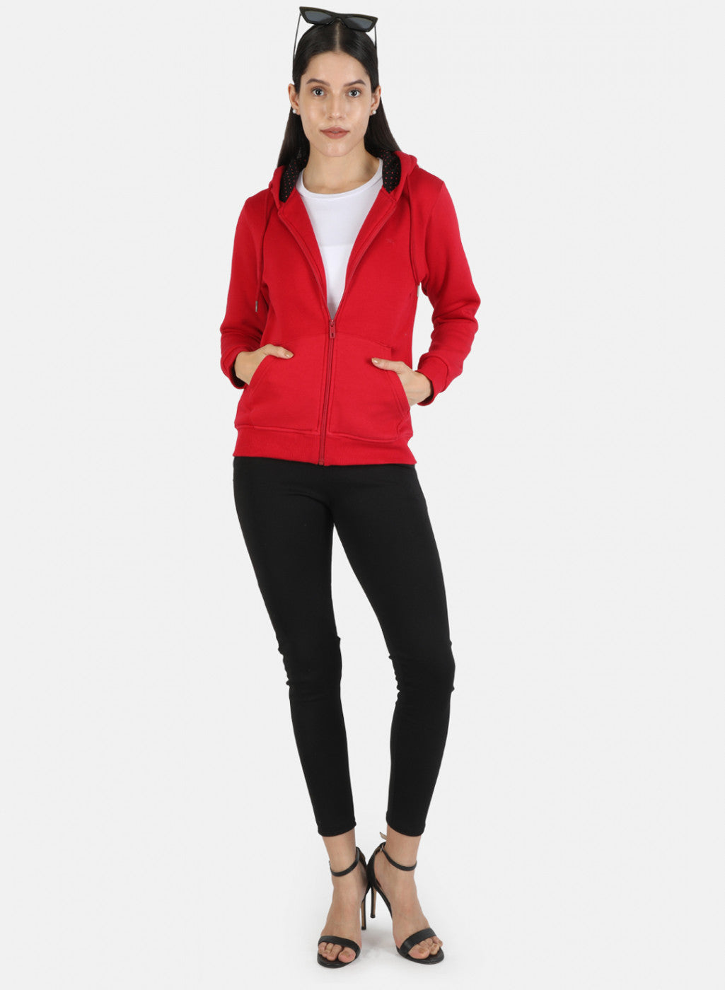 Women Red Solid Sweatshirt