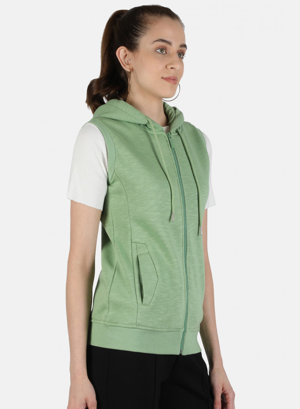 Women Green Solid Sweatshirt