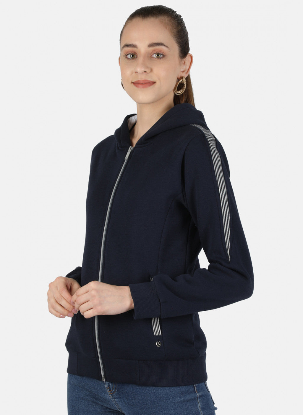 Women Navy Blue Solid Sweatshirt