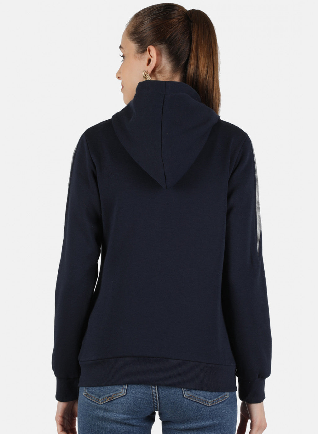 Women Navy Blue Solid Sweatshirt