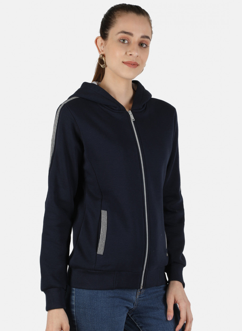 Women Navy Blue Solid Sweatshirt