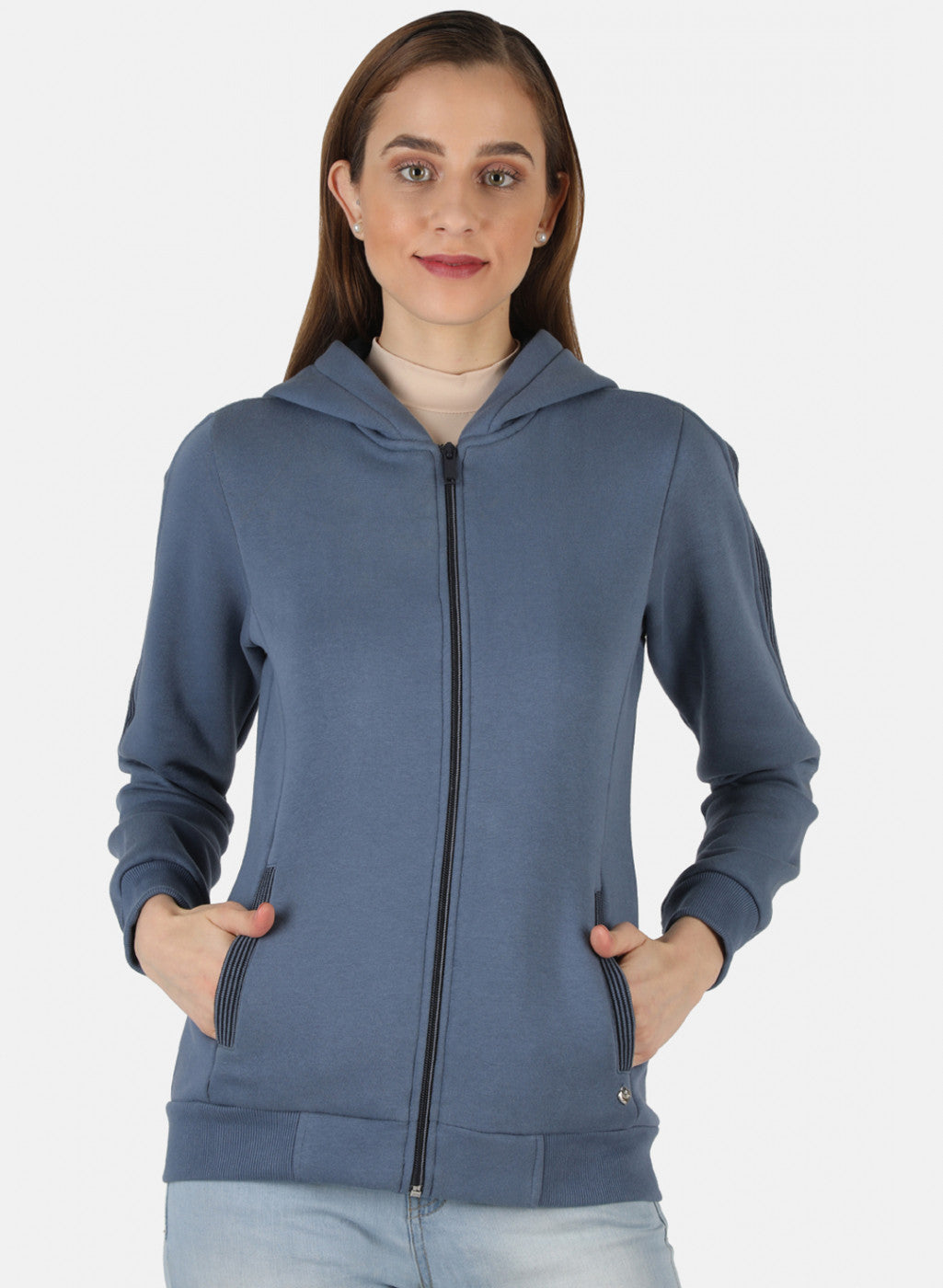 Women Blue Solid Sweatshirt