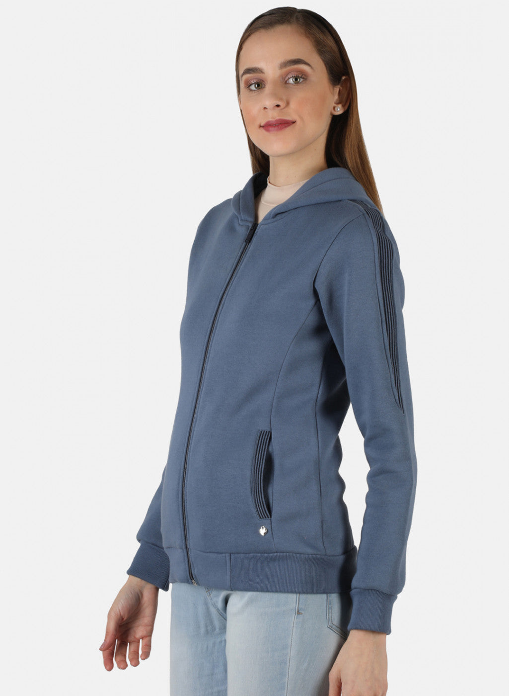 Women Blue Solid Sweatshirt