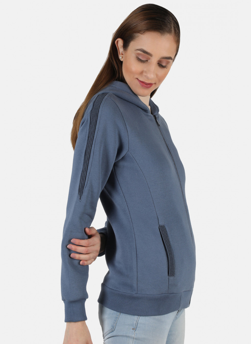 Women Blue Solid Sweatshirt