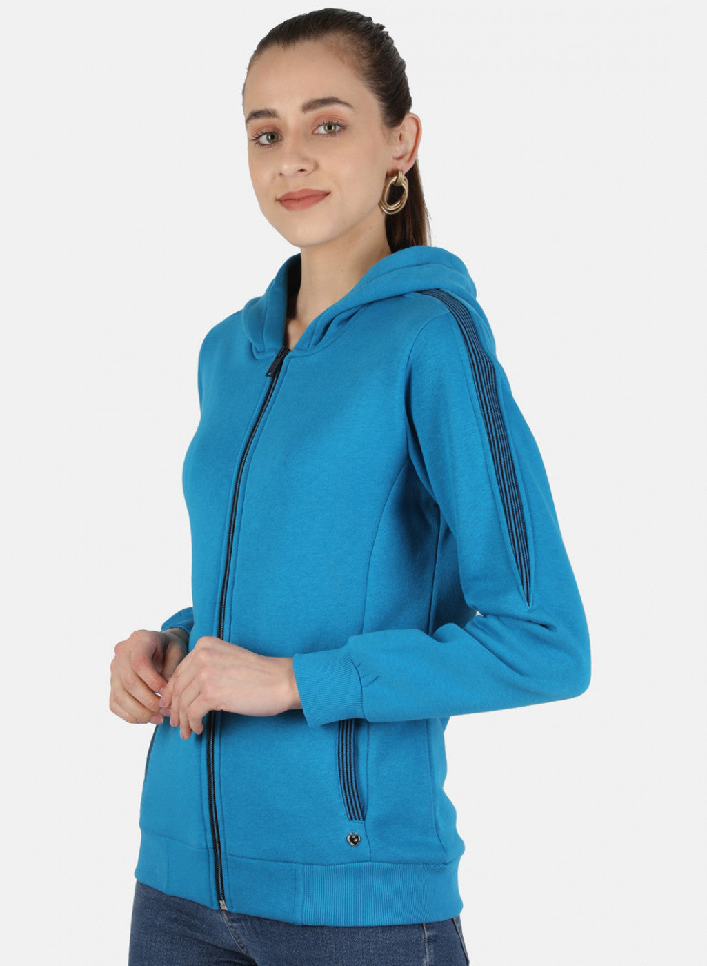 Women Blue Solid Sweatshirt