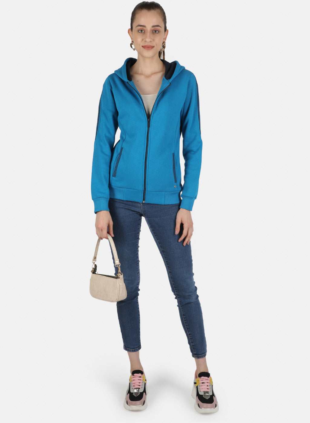 Women Blue Solid Sweatshirt